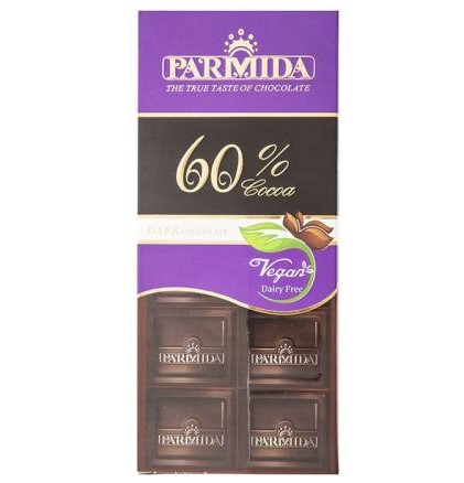شکلات تلخ 60%وگان پارمیدا مقدار 80 گرم